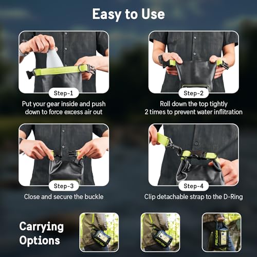 Pelican Marine IP68 Waterproof Dry Bag 5L w/Phone Pouch/Case - Black/Yellow | Roll Top Waterproof Backpack with Touchscreen Phone Pouch - Swimming, Kayaking, Camping, Rafting, Fishing & Travel Essentials - color: Black/Yellow - 5L, size: 5L
