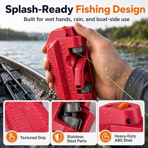 IBHOO Automatic Fishing Knot Tying Tool, 2026 Upgraded Easy Cast Knot Tying Tool, Portable Electric GT for PE Line and Leader Knots, for Saltwater Fishing Anglers - color: Red