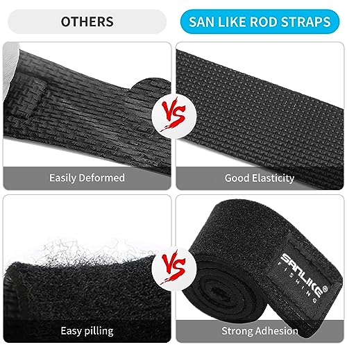 SANLIKE Fishing Belts Rod Straps Pole Ties Fishing Tackle Ties Cable | Black 15cm/24cm/34cm-5pcs/10pcs/20pcs, Stretchy Tackle Holders for Casting Spinning and Fly Rods, Organize and Protect - size: 13.4in*1.4in-10pcs