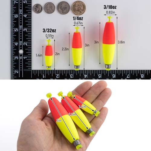 Dr.Fish Cigar Fishing Bobbers Weighted Fishing Floats EVA Foam Snap-On Spring Floats Fly Sea Boat Fishing for Bass Trout Panfish Bluegills - color: Red-5 Pack, size: 1.4"