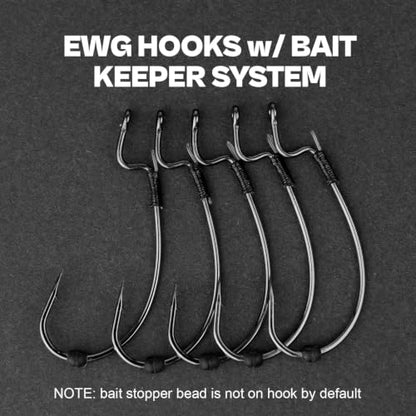 OJY&DOIIIY Offset EWG Worm Fishing Hook, Dual Anti-Slip Bait Keeper System Wide Gap Texas Rig Hook for Soft Plastic Baits 40/30-Pack 1/0 2/0 3/0 4/0 5/0 - size: 2/0 - 40Pack