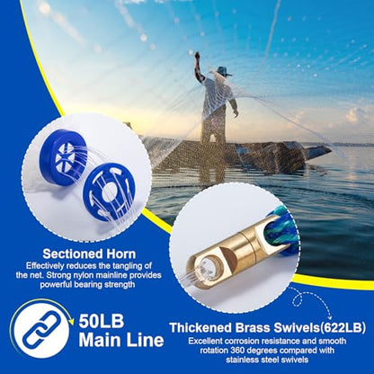 Goture American Fishing Cast Net Saltwater Freshwater,3/8in Mesh Size Casting Net for Bait Fish Shrimp Trap,Pure Lead Sinkers Dual Color Double Selvage,3ft-12ft Radius Throw Cast Net with Needle - size: 3FT Radius, style: A:3/8"mesh,0.75lb Lead Sinker
