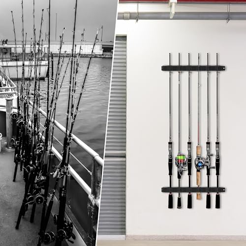 Fishing Rod Holder Wall, Vertical/Horizontal Fishing Rod Holder, Rod Stands Fishing Rods, Fishing Rod Stands for Family Wall Garage Storage 6 Fishing Rods - size: 6 rods