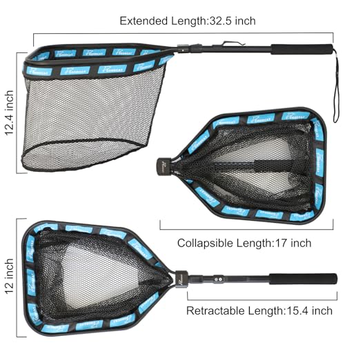 GOODCAT Floating Fishing Net with Magnetic Release, Foldable Landing Net for Kayak Boat Shore Fishing - color: B: Square-Extend Length:32.5"