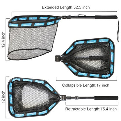 GOODCAT Floating Fishing Net with Magnetic Release, Foldable Landing Net for Kayak Boat Shore Fishing - color: B: Square-Extend Length:32.5"
