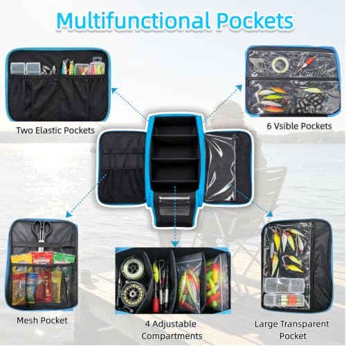 Soft Plastic Bait Storage, Fishing Bait Bag with Top Clear Window | Label Slot & Shoulder Strap, Waterproof Soft Tackle Bag, Soft Bait Organizer for Lures Worms Hooks Fishing Gear