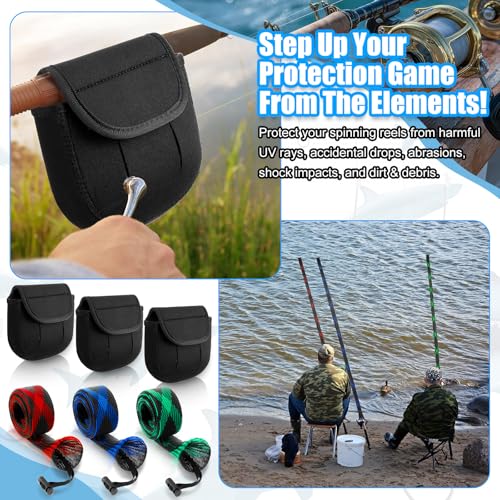 6 Pcs Spinning Reel Covers and Fishing Rod Sleeve Fit 2000-3000 Series Baitcaster Reel Protective Case Pouch Bag Rod Sock for Casting Trolling Spinning Rods Fishing Gear Storage Protection