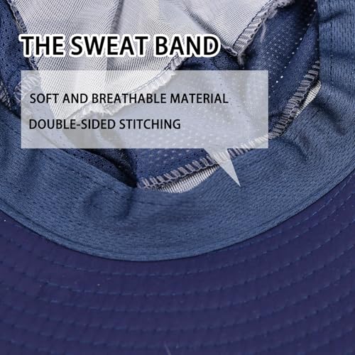 Sun Hats for Men Women Fishing Hat UPF 50+ Breathable Wide Brim Bucket Hats Summer UV Protection Safari Hat with Neck Flap - color: Navy Blue (With Face Cover)