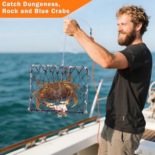 QualyQualy Castable Crab Trap Kit, Foldable Crabbing Net with Rope & Bait Clip, Crab Snare/Pots/Traps for Blue Crabs, Dungeness, Crawfish Portable Crabbing Equipment - color: Crab Trap - 1 Pack