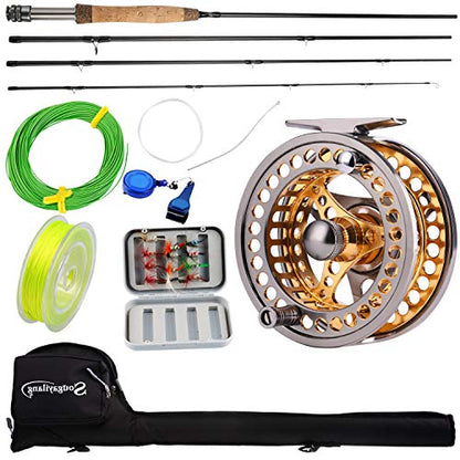 Sougayilang Fly Fishing Rod Reel Combos with Lightweight Portable Fly Rod and CNC-machined Aluminum Alloy Fly Reel,Fly Fishing Complete Starter Package - color: Fly Fishing Full Kit 5-6#