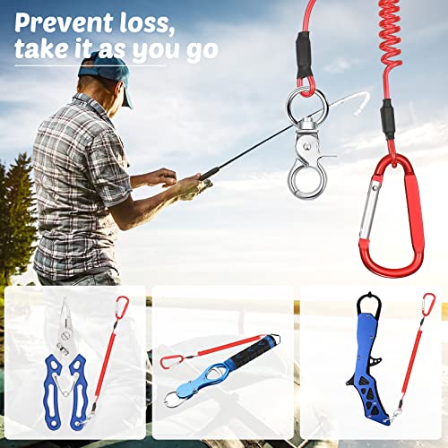 Woanger 6 Pack Fishing Lanyard Steel Wire Coiled Lanyard Tool Lanyards for Hand Tools Kayak Retractable Tool Leash Fishing Rod Safety Lanyards Gear with Alloy Clips for Pliers Boating - color: Red
