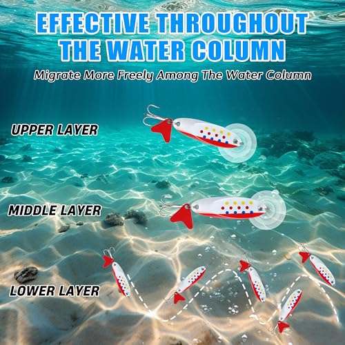 Metal Fishing Spoons Lures Kit, 5pcs Jigging Casting Spoons with Tackle Box for Walleye Salmon Bass Crappie Pike Trout Freshwater Saltwater Fishing - size: 3/8 oz ( 5 pcs/1 box)