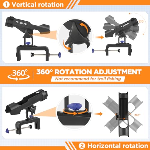 PLUSINNO Fishing Boat Rods Holder Large Clamp Opening 360 Degree Adjustable Fishing Rod Racks Folding Holder - color: RH30 MAX OPENING 4.75 inch 2Pack