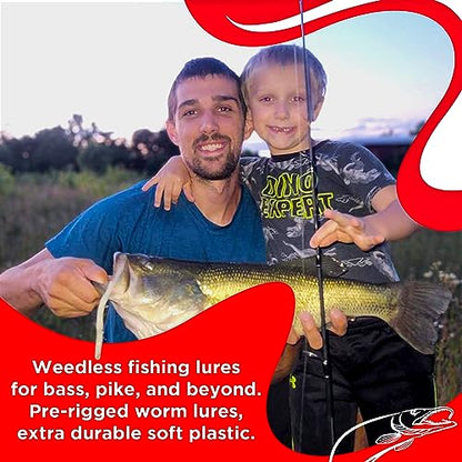 DeLong Lures 6" KILR Worm – Made in USA Weedless Pre-Rigged Soft Plastic Swimbaits, Extra Durable Bass Fishing Lures for Pike and More, 5-Pack Variety - color: Natural
