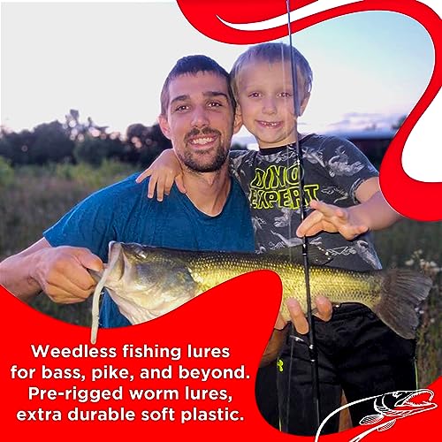 DeLong Lures 6" KILR Worm – Made in USA Weedless Pre-Rigged Soft Plastic Swimbaits, Extra Durable Bass Fishing Lures for Pike and More, 5-Pack Variety - color: Red Bug