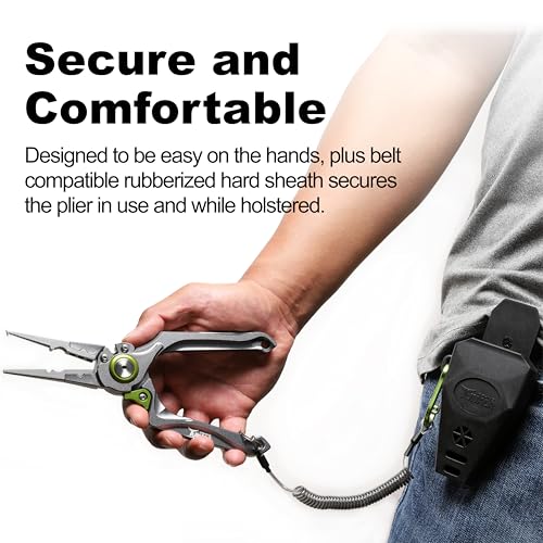 8 Inch Fishing Pliers, Cut Braided and Fluorocarbon Lines, Hook Remover, Lockable, Split Ring, Multi Tool, Ocean Fishing, Fly Fishing, Ice Fishing, Hard Rubberized Sheath, Gift for Fisherman