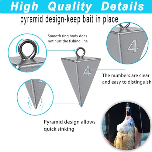 Pyramid Sinkers for Surf Fishing – Lead Fishing Weights, No-Roll Bottom Hold - style: 4oz - 6pcs