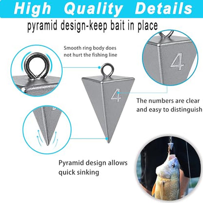 Pyramid Sinkers for Surf Fishing – Lead Fishing Weights, No-Roll Bottom Hold - style: 4oz - 6pcs