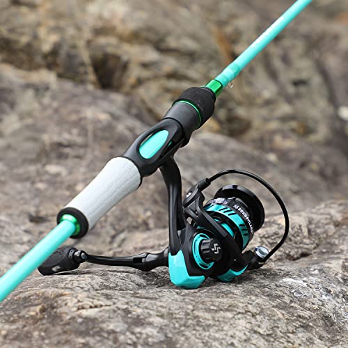 One Bass Spirit Flame Fishing Rod Reel Combo, Spinning Fishing Pole with Graphite 2Pc Blanks, Stainless Steel Guides - color: Blue, size: 7'0"Medium Heavy-Fast with 2000 Reel