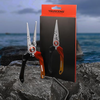 TRUSCEND Easy Use Lockable Fishing Pliers with Tungsten Carbide Cutter, Innovative Ergonomic Handy Handle, Saltwater Corrosion Resistant Teflon Coated Fishing Tool, Light Multi-Function Fishing Gear - color: B1-gold
