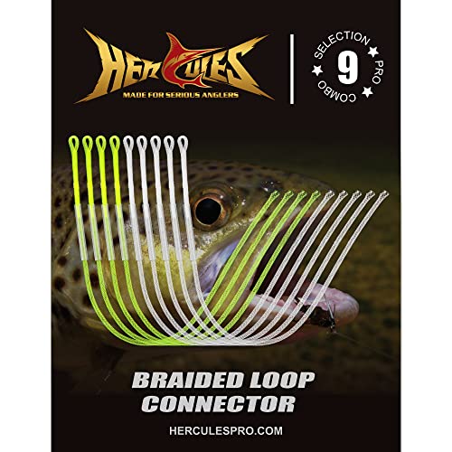 HERCULES Fly Fishing Leader Connector for Fly line 9Pcs Pro Selection Combo - 20lb 30lb 50lb, Clear and High-Vis Yellow