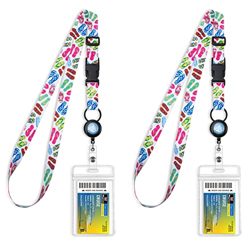 MNGARISTA Retractable Cruise Lanyard for Ship Cards, Waterproof Lanyards for Cruise Ship Cards with ID Holder, 2 Pack, Slippers - color: Slippers