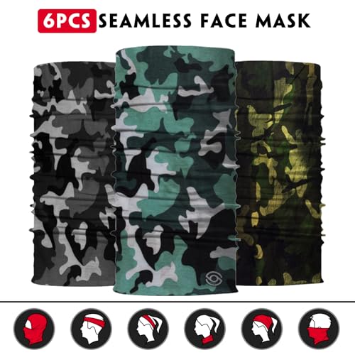 Neck Gaiter for Men Women Headwear Bandana Head Wrap Face Scarf Mask Cover Warmer Balaclava-Seamless & Versatile - color: A-6pcs-classic Camo 3