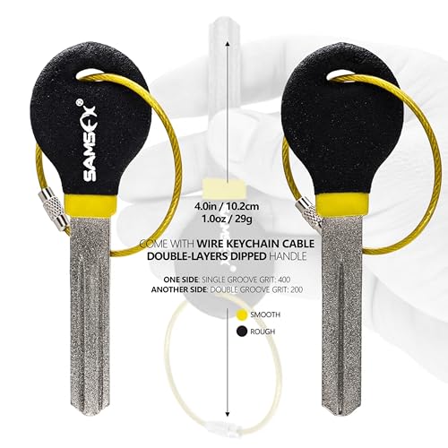 SAMSFX Fishing Hook Sharpener Hook File for Fishing Diamond File with Handle Portable Double Sided Fine and Medium Grits for Men - color: Black & Yellow