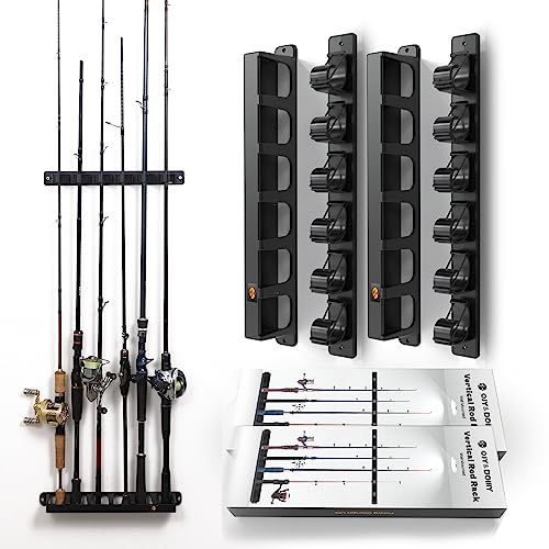OJYDOIIIY Wall Mount Fishing Rod Holders,Vertical Fishing Pole Storage Rack for Garage 2 Packs - color: 2 Packs, 12 Rods