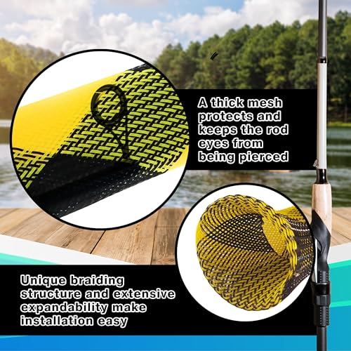 Reaction Tackle Rod Socks, Fishing Rod Sleeves and Covers for Spinning and Casting Rods, Breathable Mesh Rod Protectors with Elastic Band (2-Pack) - color: Black/Blue