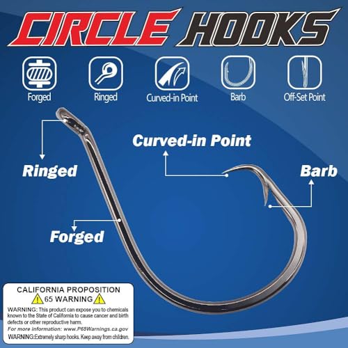 XFISHMAN Circle-Hooks-Fishing-Equipment-Octopus-Hooks-Saltwater-50 Pack #1 –12/0 - color: Black, size: Size:1 50-Pack