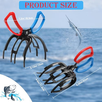 2 Pack Fish Gripper, Non-Slip 3 Claw Metal Fishing Pliers Gripper for Fish Control Clamp, Colorful Fishing Claw Grabber Holder
