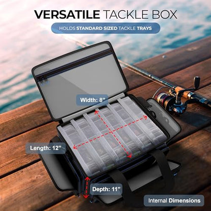 Reaction Tackle Saltwater Fishing Tackle Bags, Water Resistant 1000D PVC Tackle Box Bag with Removable Dividers, Fits 3600 and 3700 Trays, Medium - size: Medium Bag