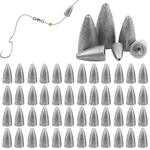Fishing Weights Sinkers, 50pcs Bullet Fishing Sinkers Worm Weights Slip Sinkers Sliding Fishing Weight for Bass Fishing Pitching and Flipping Texas Rig Saltwater Freshwater Fishing Tackle - style: 1/4oz-50pcs