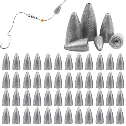 Fishing Weights Sinkers, 50pcs Bullet Fishing Sinkers Worm Weights Slip Sinkers Sliding Fishing Weight for Bass Fishing Pitching and Flipping Texas Rig Saltwater Freshwater Fishing Tackle - style: 1/2oz-50pcs