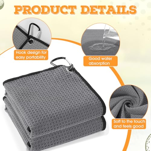 Batiyeer 30 Pcs Golf Towels Bulk for Bags 16'' x 16'' Microfiber Fabric Golf Towel with Clip Waffle Pattern for Men Mini Tournament Fitness Yoga Camping (Dark Gray) - color: Dark Gray