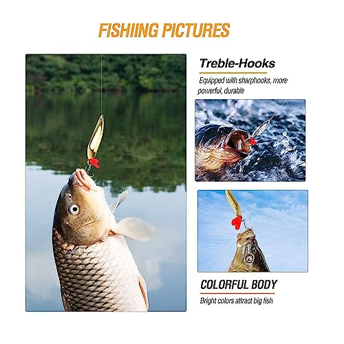 DONQL Spoon Fishing Lures, Metal Fishing Spoon Lures Hard Baits Saltwater Fishing Lures Spinner Baits Fish Treble Hooks Tackle Salmon Bass - color: Set A