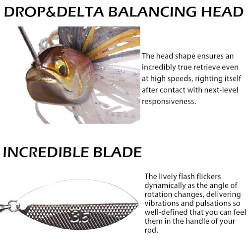 Spinnerbaits Fishing Lures, Bass Fishing Lures Weighted Spinner Baits Buzzbait, Hard Metal Lure Topwater Swimbait Jig for Trout Salmon Pike Bass Saltwater Freshwater Saltwater - color: F