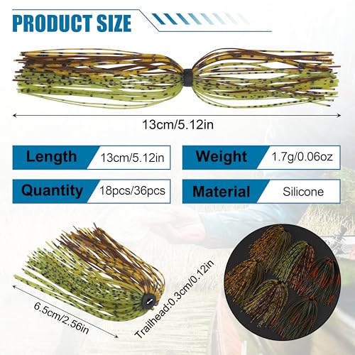 Silicone Jig Skirts 18/36 Bundles Fishing Lure Skirts Replacement Quick Change Umbrella Skirt for Spinnerbaits Buzzbaits Fishing Jigs Lures - color: 18pcs