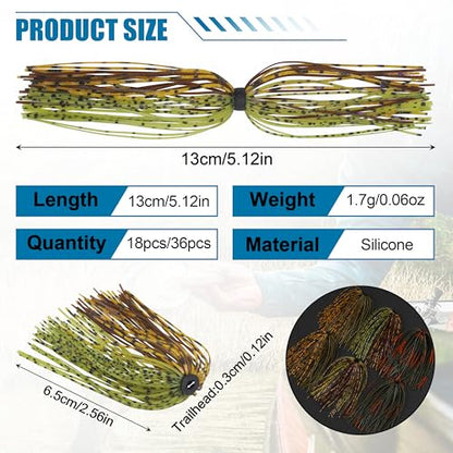 Silicone Jig Skirts 18/36 Bundles Fishing Lure Skirts Replacement Quick Change Umbrella Skirt for Spinnerbaits Buzzbaits Fishing Jigs Lures - color: 18pcs