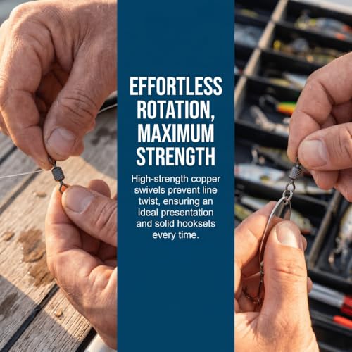 Fishing Barrel Swivels 100 Pcs – High Strength Copper Rotating Connectors for Saltwater Fishing, Barrel Rig Tackle for Hooks, Leaders and Lures - size: 4#
