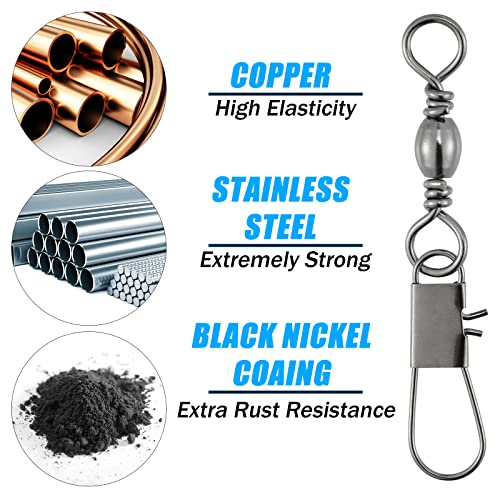 Dr.Fish 50 Pack Fishing Snap Swivels, Barrel Swivels Fishing Tackles, Stainless Steel Safty Interlock Snaps Leader Line Lure Connector Fresh&Saltwater 26-132Lb - size: #2/0(95LB)-50 Pack