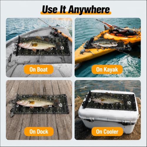47.2in Fish Measuring Board, Waterproof PVC Ruler with 90° Bump Board | Portable fish ruler for accurate measuring. Ideal for bass, trout and pike on boats, kayaks, coolers and docks.