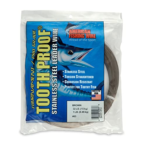 AFW Tooth Proof Stainless Steel Single Strand Hard Leader Wire - Bright and Camo for Shark, Barracuda, King Mackerel, Wahoo, Snook Bite Protection for Toothy Critters, Rigging Baits and Lures - color: Camo, style: #3, 32 Lb Test, 1 Lb