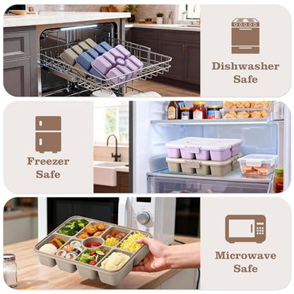Snackle Box Container, Divided Serving Tray with Lid and Handle, 9 Compartments Snack Box Container for Adults, Portable Charcuterie Serving Platter for Candy Fruit, 9.9 Cups, Brown - color: Brown