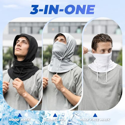 ROCKBROS Cooling Balaclava Face Mask 3 in 1 Full Face Mask for Summer with Ear Loops Neck Gaiter Sun UV Protection - color: Black+white+lightgray