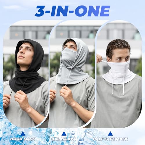 ROCKBROS Cooling Balaclava Face Mask 3 in 1 Full Face Mask for Summer with Ear Loops Neck Gaiter Sun UV Protection - color: White*2