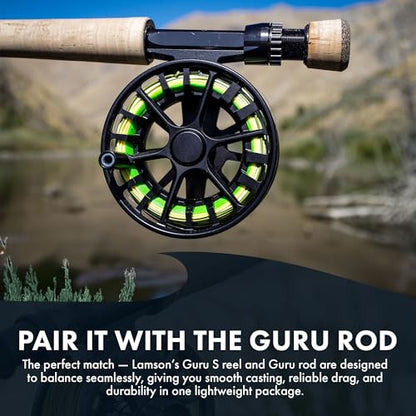 LAMSON | Guru S-Series -3+ Fly Fishing Reel | All-Water | Large Arbor, Fully CNC Machined/Anodized, Lightweight Durability - color: Blackout, size: -3+
