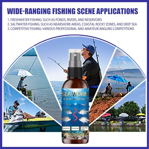 Fish Attractant Spray - 60ml Sea Worm Scent,Fish Bait Enhancer - for Rivers Lakes Streams Reservoirs Nearshore Areas Coastal Rocky Zones Deep Sea Professionals Amateur Angling