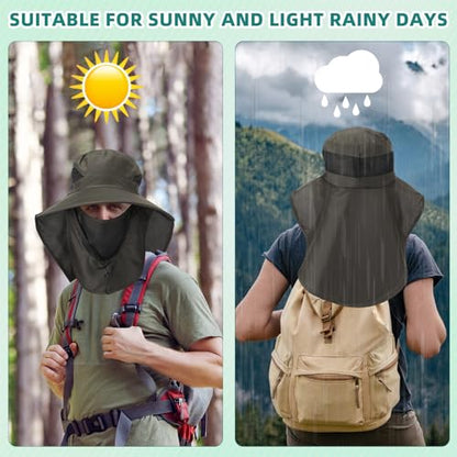 Cuffbow 4 Pcs Mens Outdoor Wide Brim Fishing Hat with Face and Neck Cover Sun Protection Cap UPF 50+ Fisherman Bucket Sun Hat